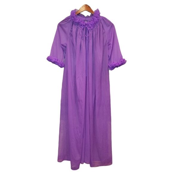 Vintage Union Made ILGWU Purple Sheer Ruffle Sleeve House Coat Robe M - Picture 1 of 13